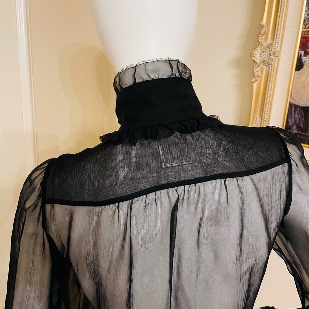 CHANEL  AUTENTIC  SHEERS RUFFLED TURTLENECK BLOUSE MADE IN ITALY  SIZE 36 - Picture 14 of 16